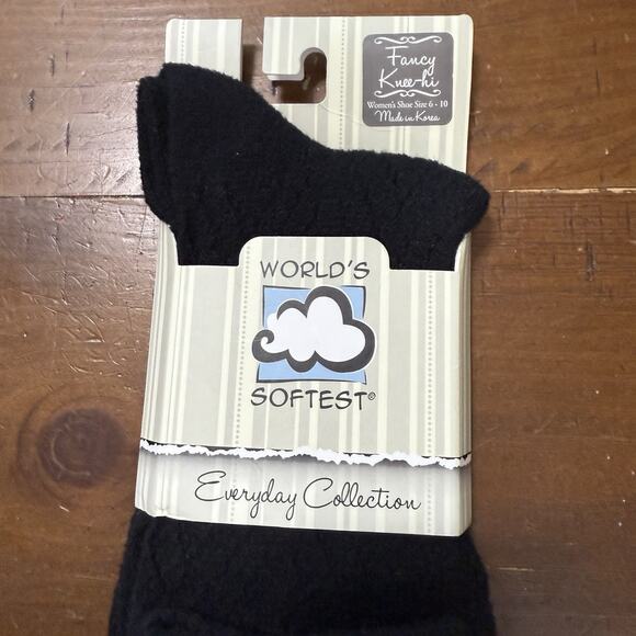 World’s Softest Socks Every Day Collection Fancy Knee Hi Black Button Accent - Picture 1 of 5